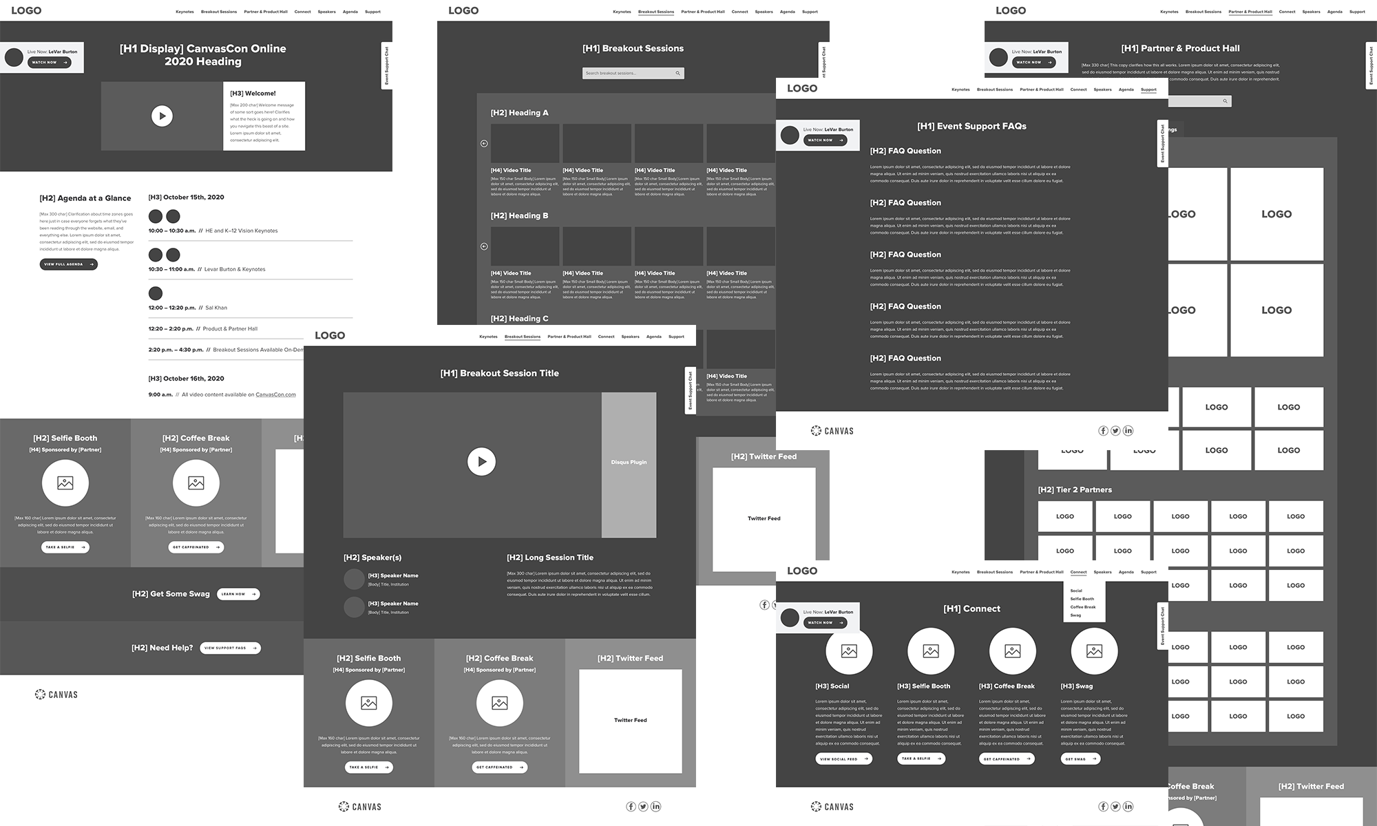 CanvasCon Online Live Web Wireframes